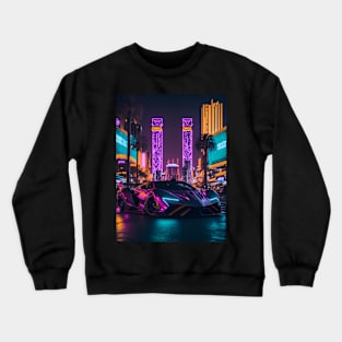 Dark Neon Sports Car in Beach Neon City Crewneck Sweatshirt